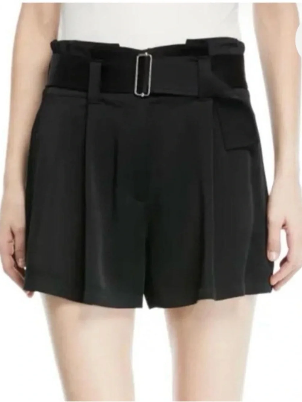 NA.KD Shorts Black High Waist Front Pleat Belted NWT Size 32/S